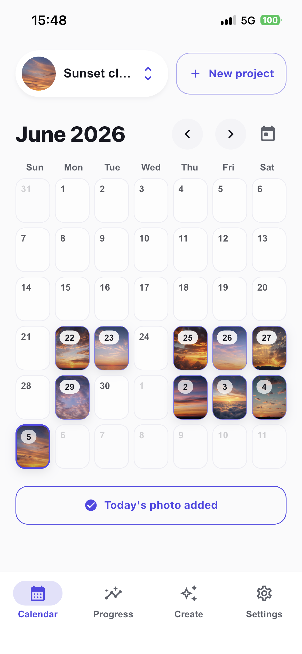 Sunset clouds photo calendar